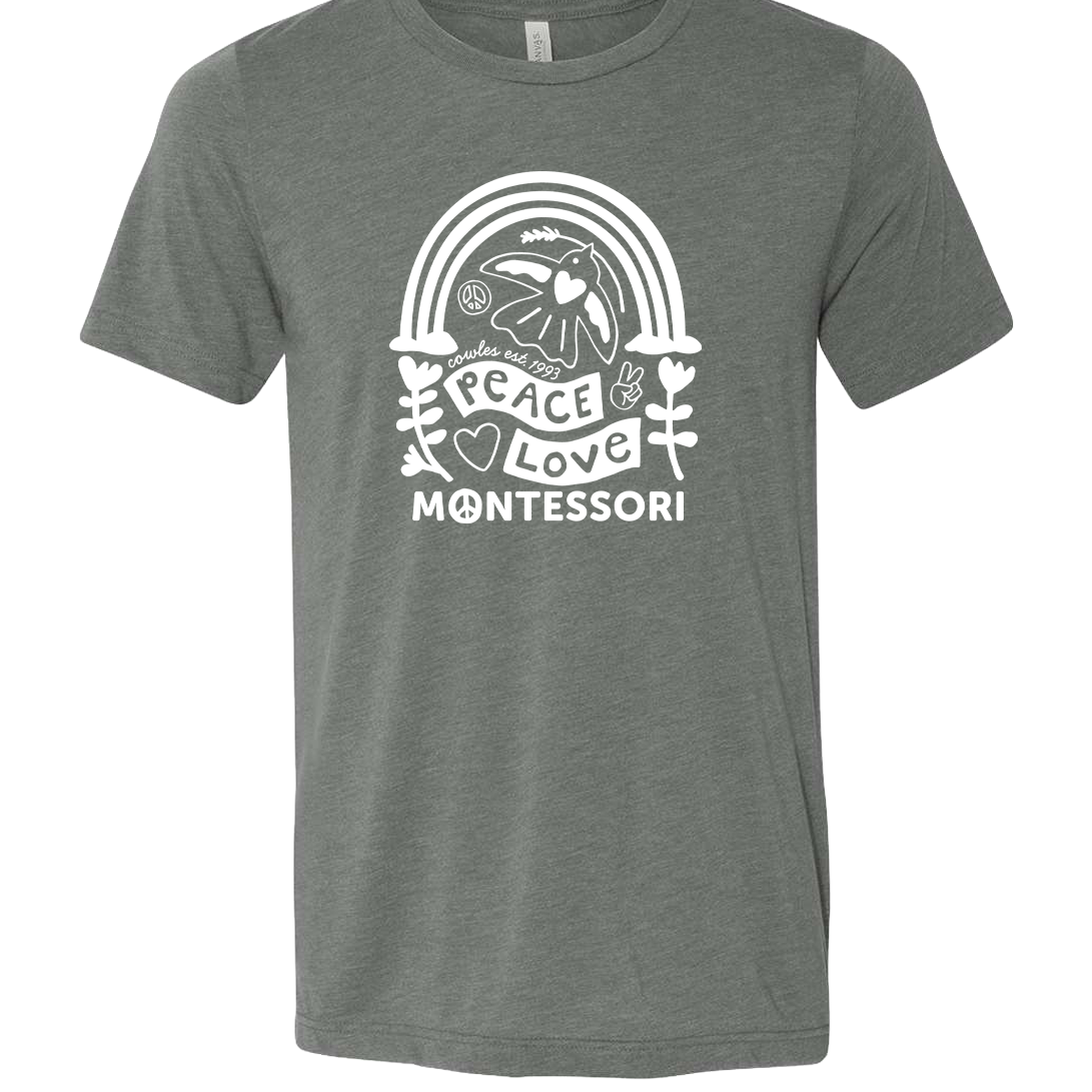 "COWLES MONTESSORI / PEACE-LOVE-RAINBOW" Bella + Canvas Unisex Jersey Tee - 3001