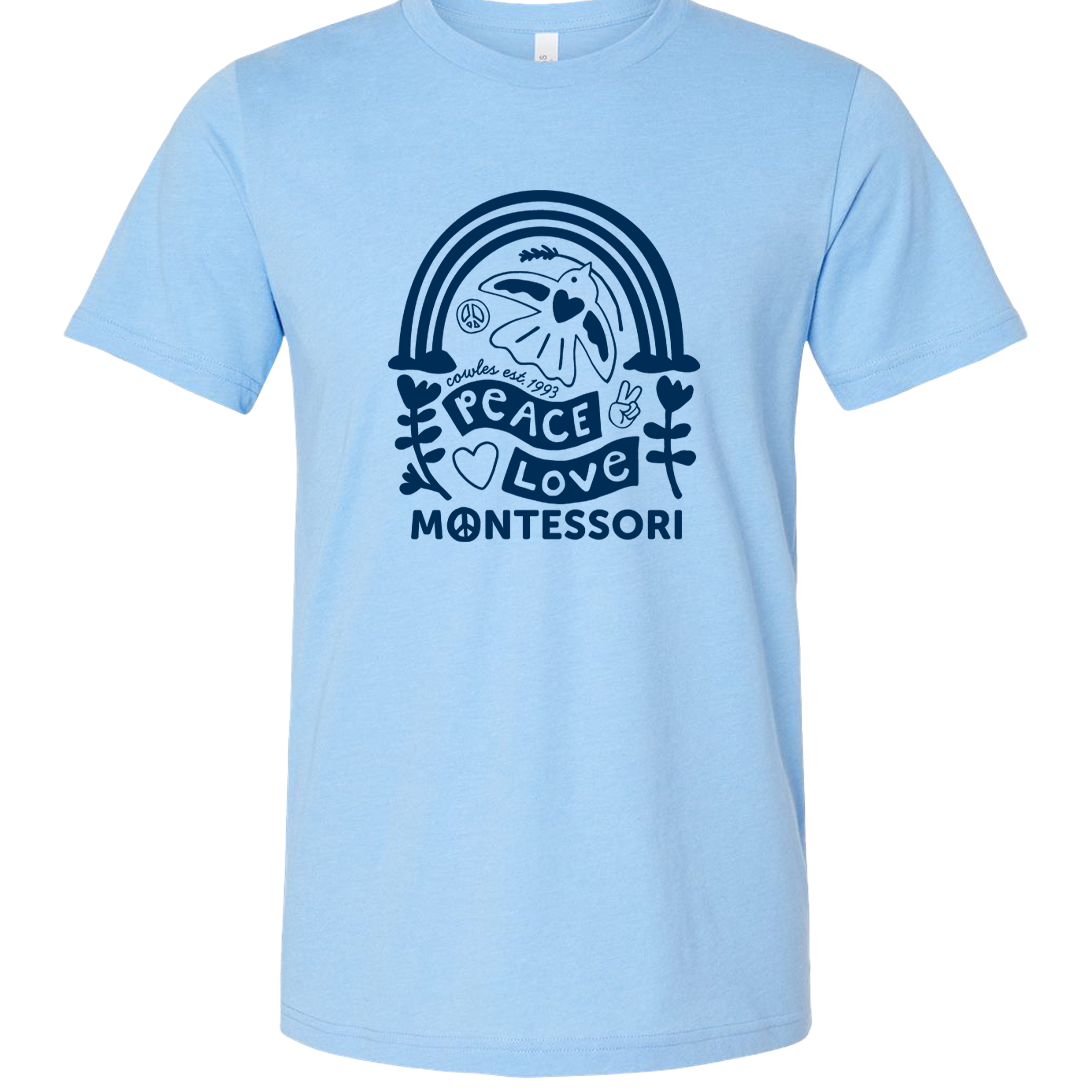 "COWLES MONTESSORI / PEACE-LOVE-RAINBOW" Bella + Canvas Unisex Jersey Tee - 3001