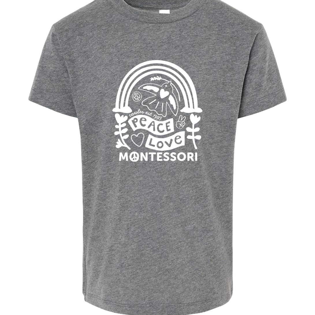 "COWLES MONTESSORI / PEACE-LOVE-RAINBOW" BELLA + CANVAS Toddler Jersey Tee - 3001T
