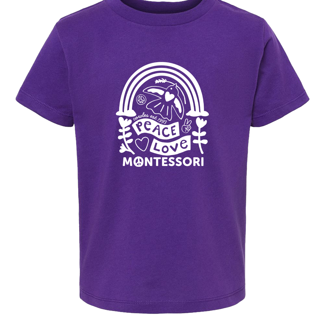 "COWLES MONTESSORI / PEACE-LOVE-RAINBOW" BELLA + CANVAS Toddler Jersey Tee - 3001T