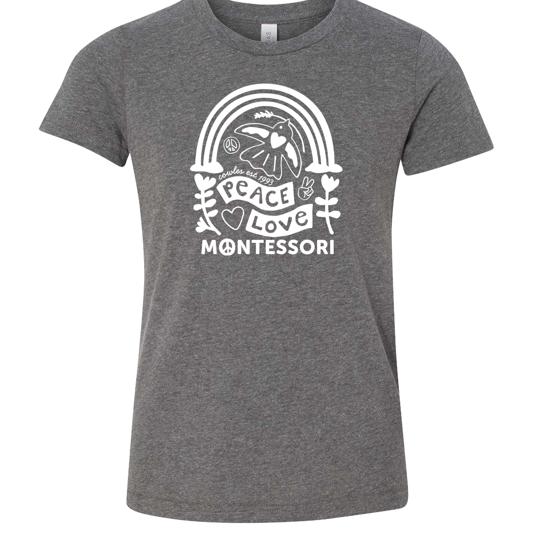 "COWLES MONTESSORI / PEACE-LOVE-RAINBOW" Bella + Canvas Youth Jersey Tee - 3001Y