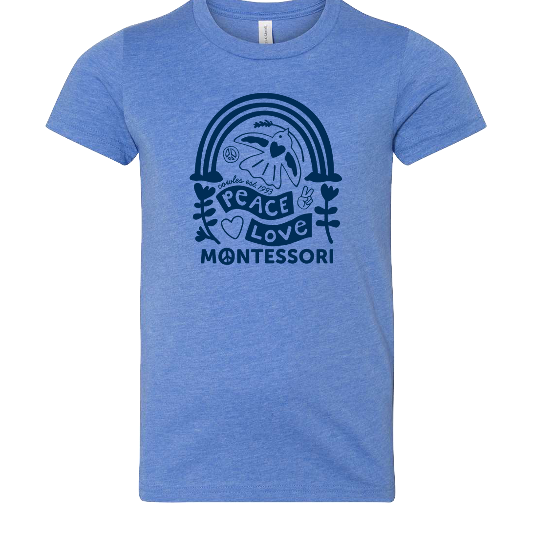 "COWLES MONTESSORI / PEACE-LOVE-RAINBOW" Bella + Canvas Youth Jersey Tee - 3001Y