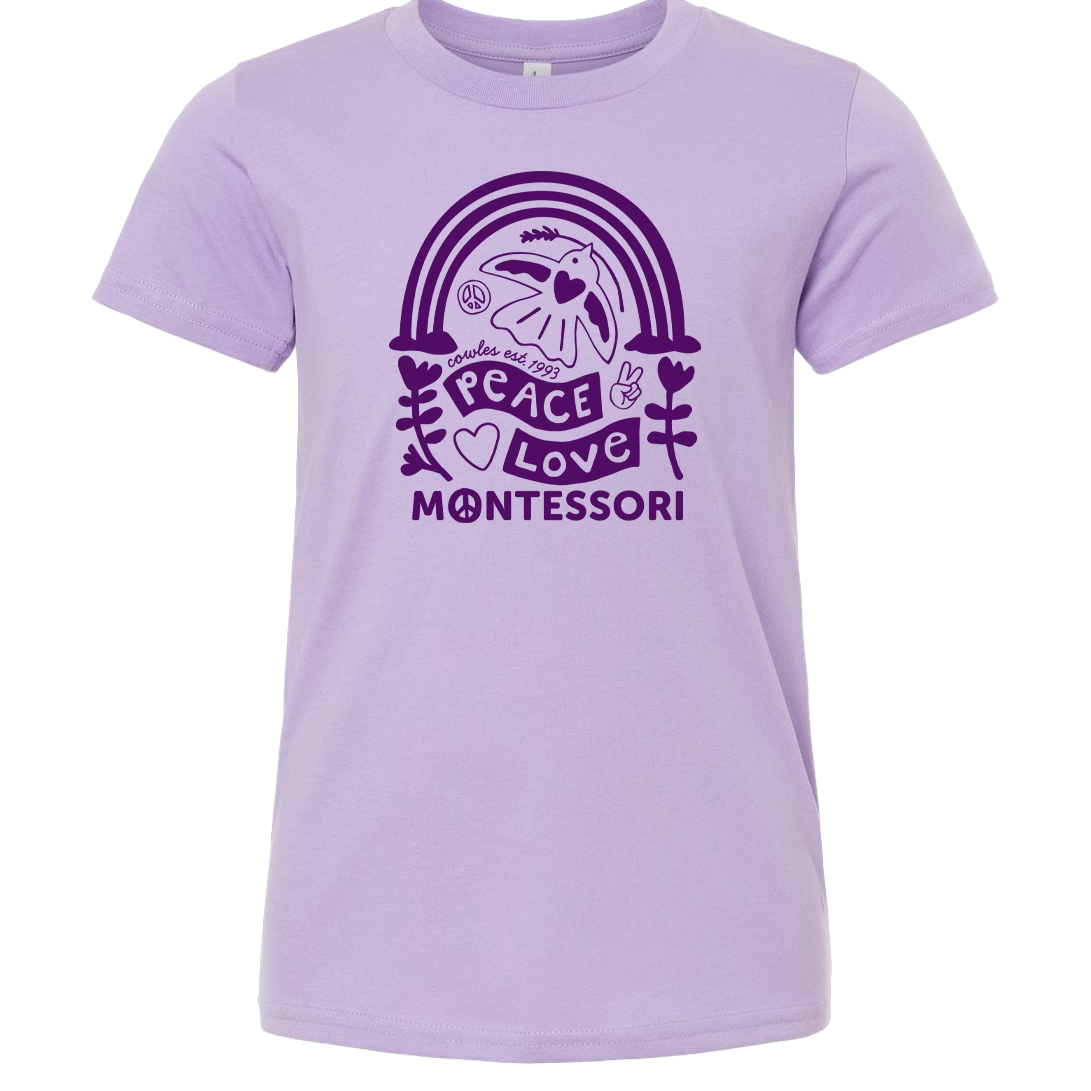 "COWLES MONTESSORI / PEACE-LOVE-RAINBOW" Bella + Canvas Youth Jersey Tee - 3001Y