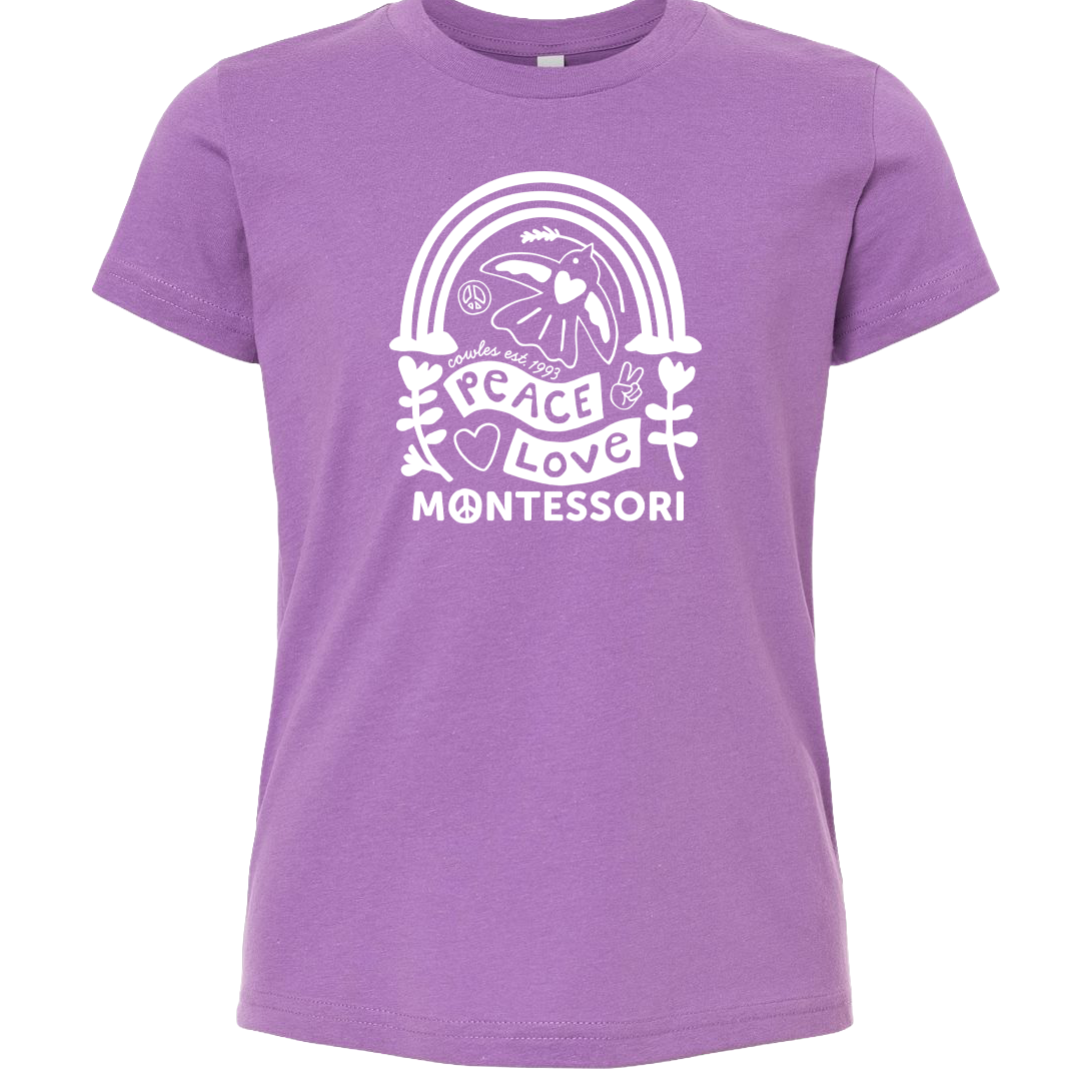 "COWLES MONTESSORI / PEACE-LOVE-RAINBOW" Bella + Canvas Youth Jersey Tee - 3001Y