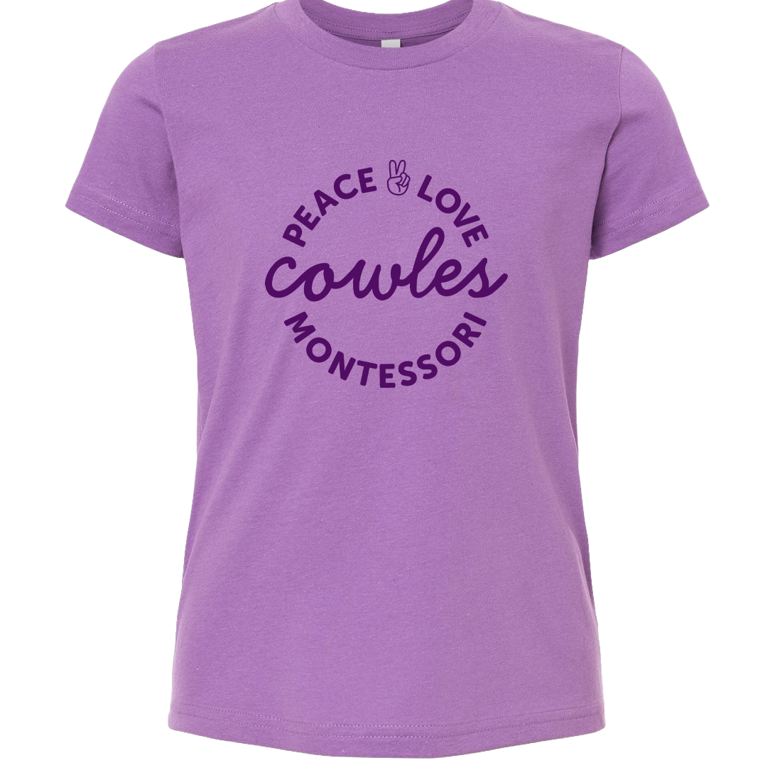 "COWLES MONTESSORI / PEACE-LOVE-CIRCLE" Bella + Canvas Youth Jersey Tee - 3001Y