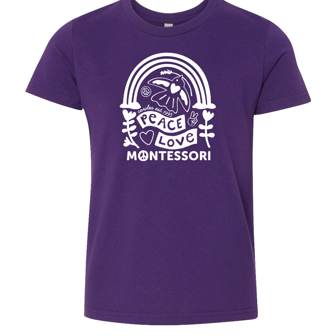 "COWLES MONTESSORI / PEACE-LOVE-RAINBOW" Bella + Canvas Youth Jersey Tee - 3001Y