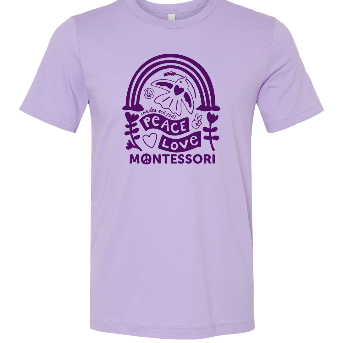 "COWLES MONTESSORI / PEACE-LOVE-RAINBOW" Bella + Canvas Unisex Jersey Tee - 3001