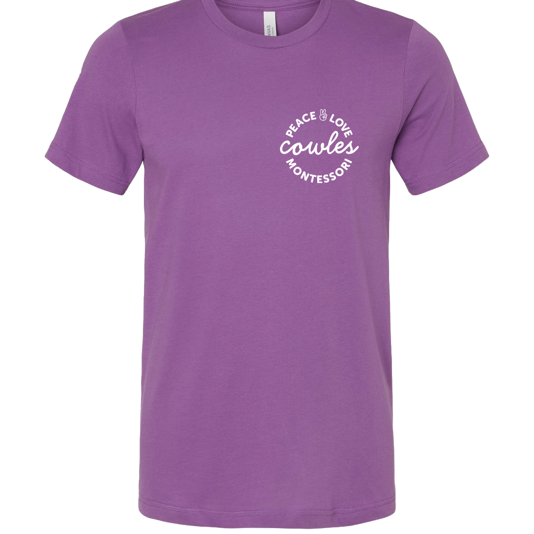 "COWLES MONTESSORI / PEACE-LOVE-CIRCLE" Bella + Canvas Unisex Jersey Tee - 3001