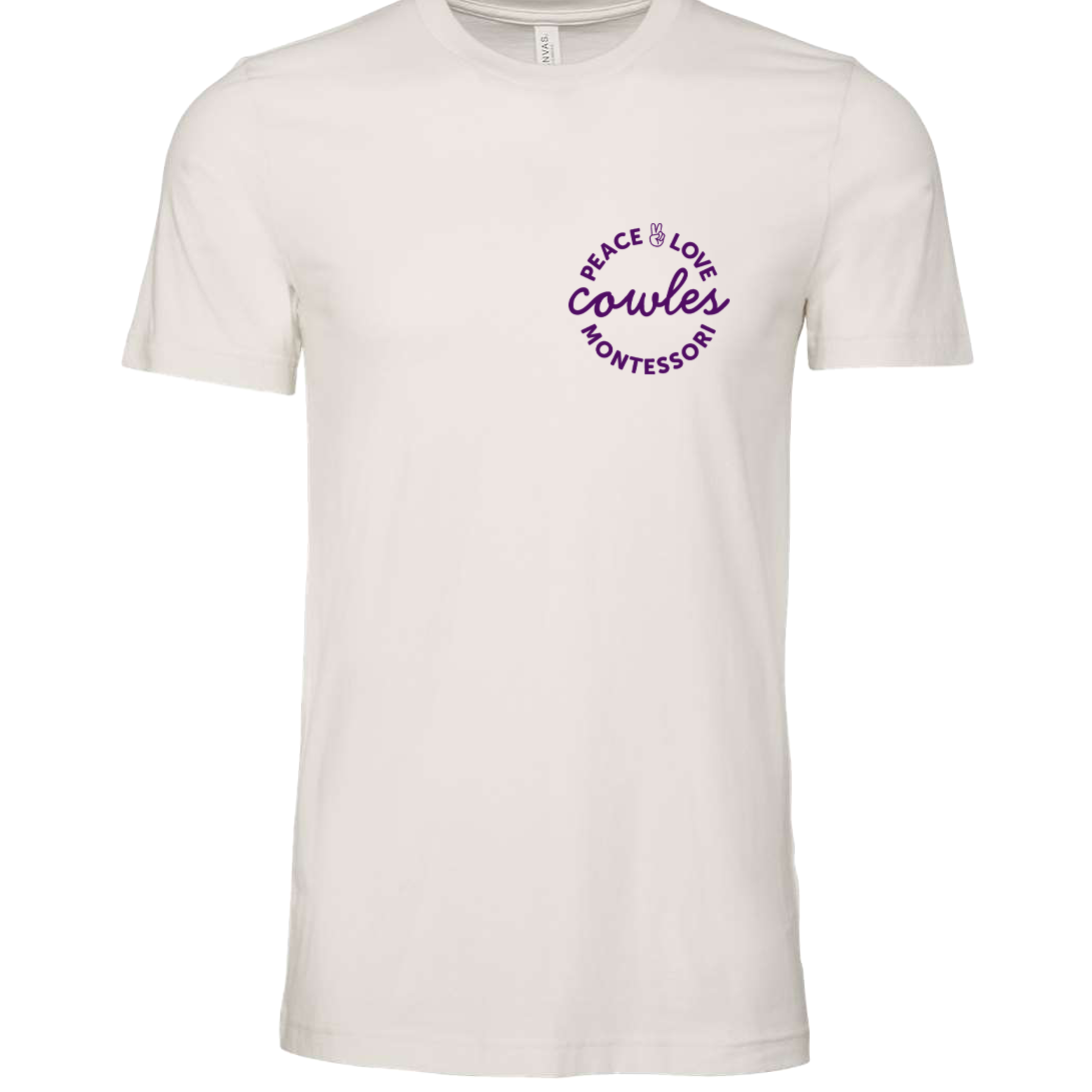 "COWLES MONTESSORI / PEACE-LOVE-CIRCLE" Bella + Canvas Unisex Jersey Tee - 3001
