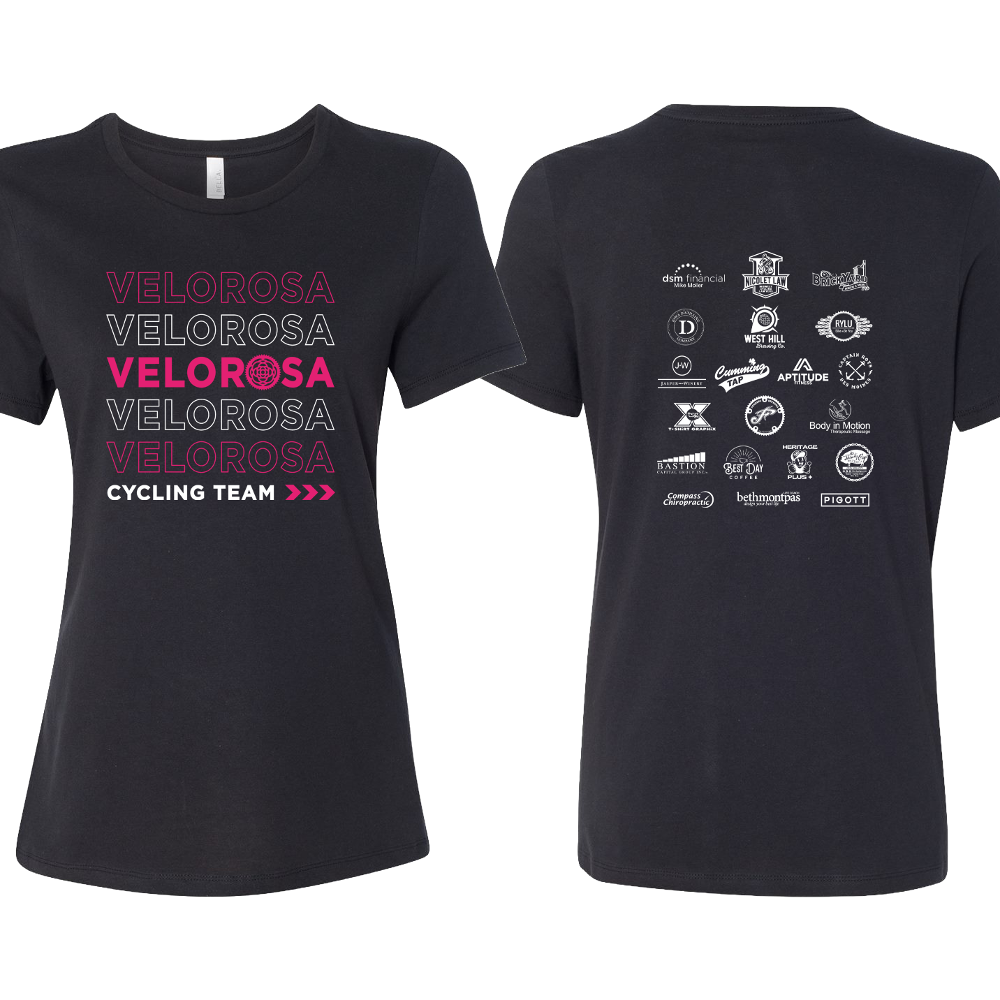 VELOROSA "STACKED DESIGN WITH 2026 SPONSORS" Bella + Canvas Women’s Relaxed Jersey Tee - 6400