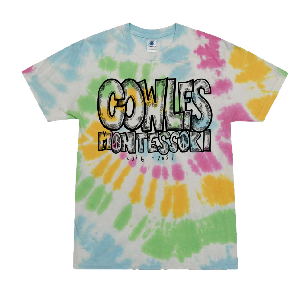"COWLES MONTESSORI / PEACE-CROSSHATCH-TIE DIE" Colortone Youth Multi-Color Tie-Dyed T-Shirt - 1000Y