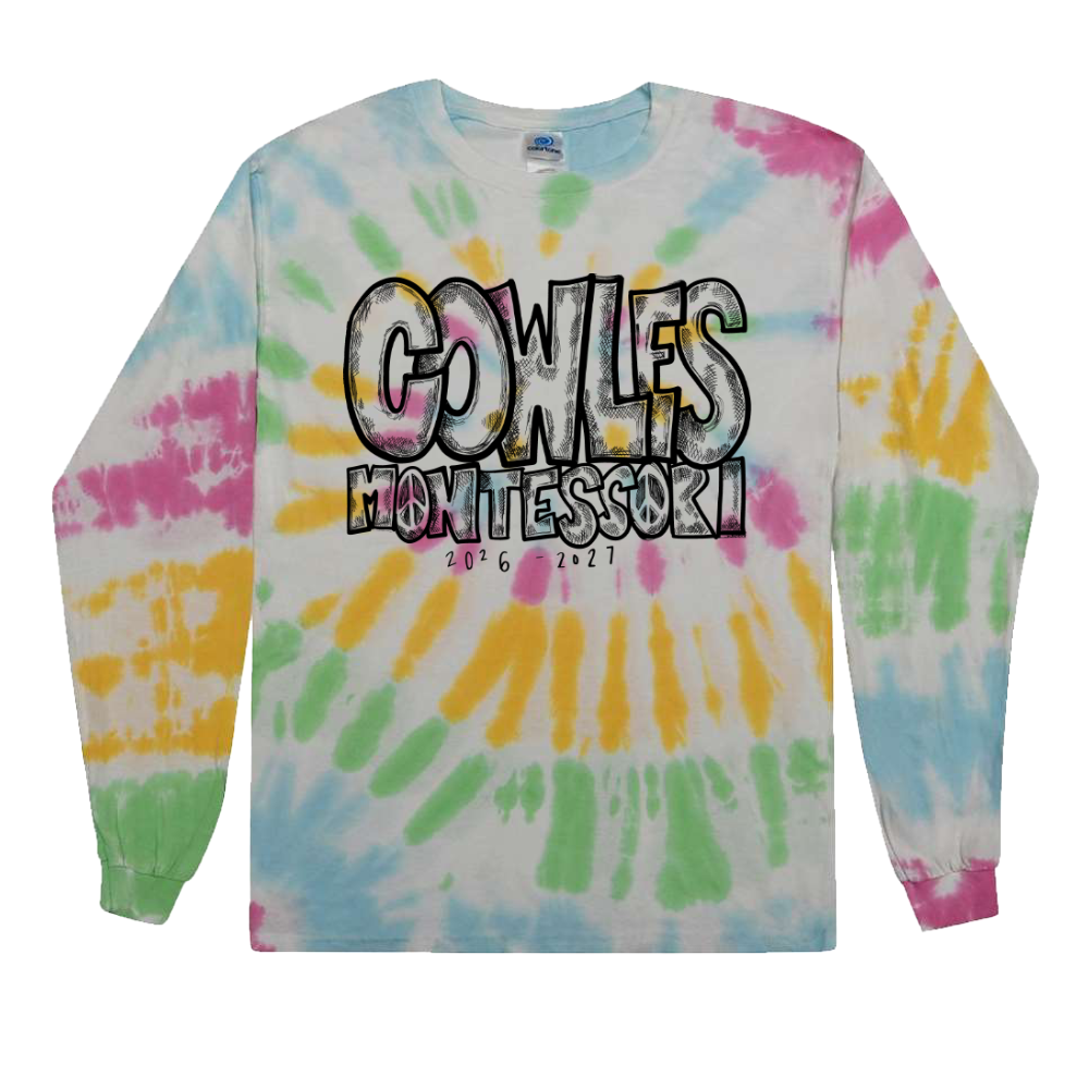 "COWLES MONTESSORI / PEACE-CROSSHATCH-TIE DIE" Colortone Youth Tie-Dyed Long Sleeve T-Shirt - 2000Y