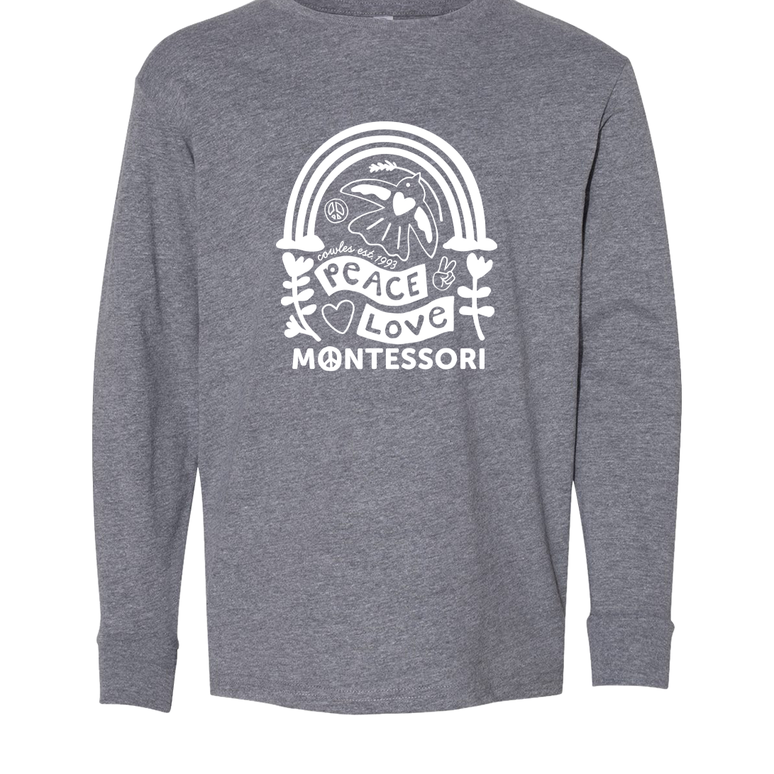 "COWLES MONTESSORI / PEACE-LOVE-RAINBOW" LAT Youth Fine Jersey Long Sleeve Tee - 6201