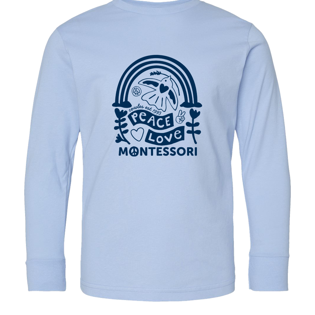 "COWLES MONTESSORI / PEACE-LOVE-RAINBOW" LAT Youth Fine Jersey Long Sleeve Tee - 6201