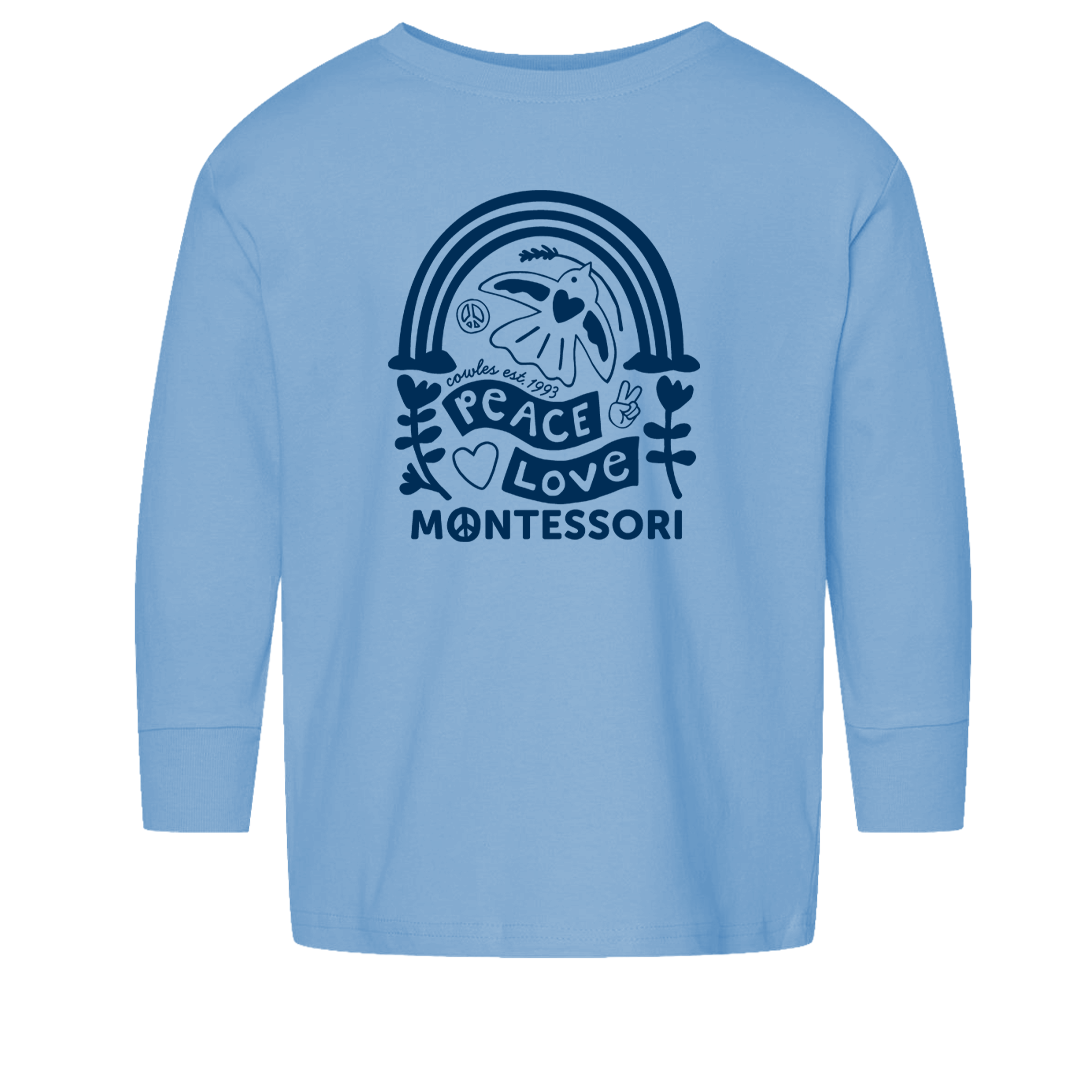 "COWLES MONTESSORI / PEACE-LOVE-RAINBOW" Port & Co® Youth Core Fleece Crewneck Sweatshirt. PC78Y