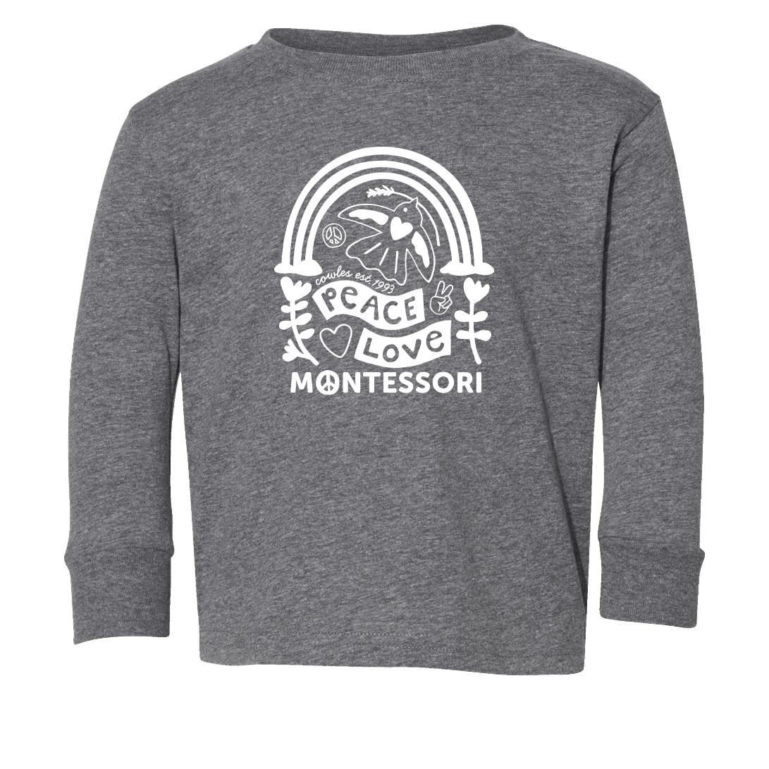 "COWLES MONTESSORI / PEACE-LOVE-RAINBOW" Rabbit Skins Toddler Fine Jersey Long Sleeve Tee - 3302