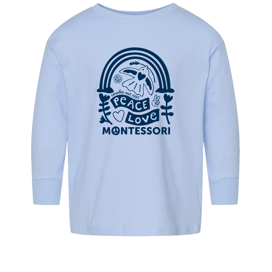 "COWLES MONTESSORI / PEACE-LOVE-RAINBOW" Rabbit Skins Toddler Fine Jersey Long Sleeve Tee - 3302