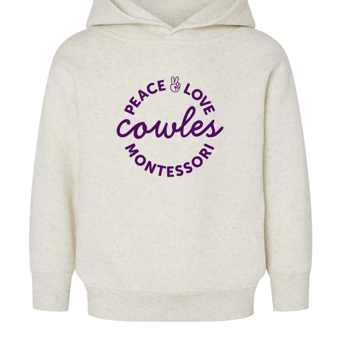 "COWLES MONTESSORI / PEACE-LOVE-CIRCLE" Rabbit Skins Toddler Pullover Fleece Hoodie - 3326