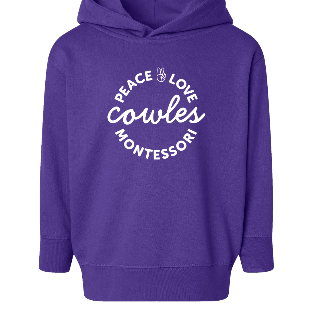 "COWLES MONTESSORI / PEACE-LOVE-CIRCLE" Rabbit Skins Toddler Pullover Fleece Hoodie - 3326