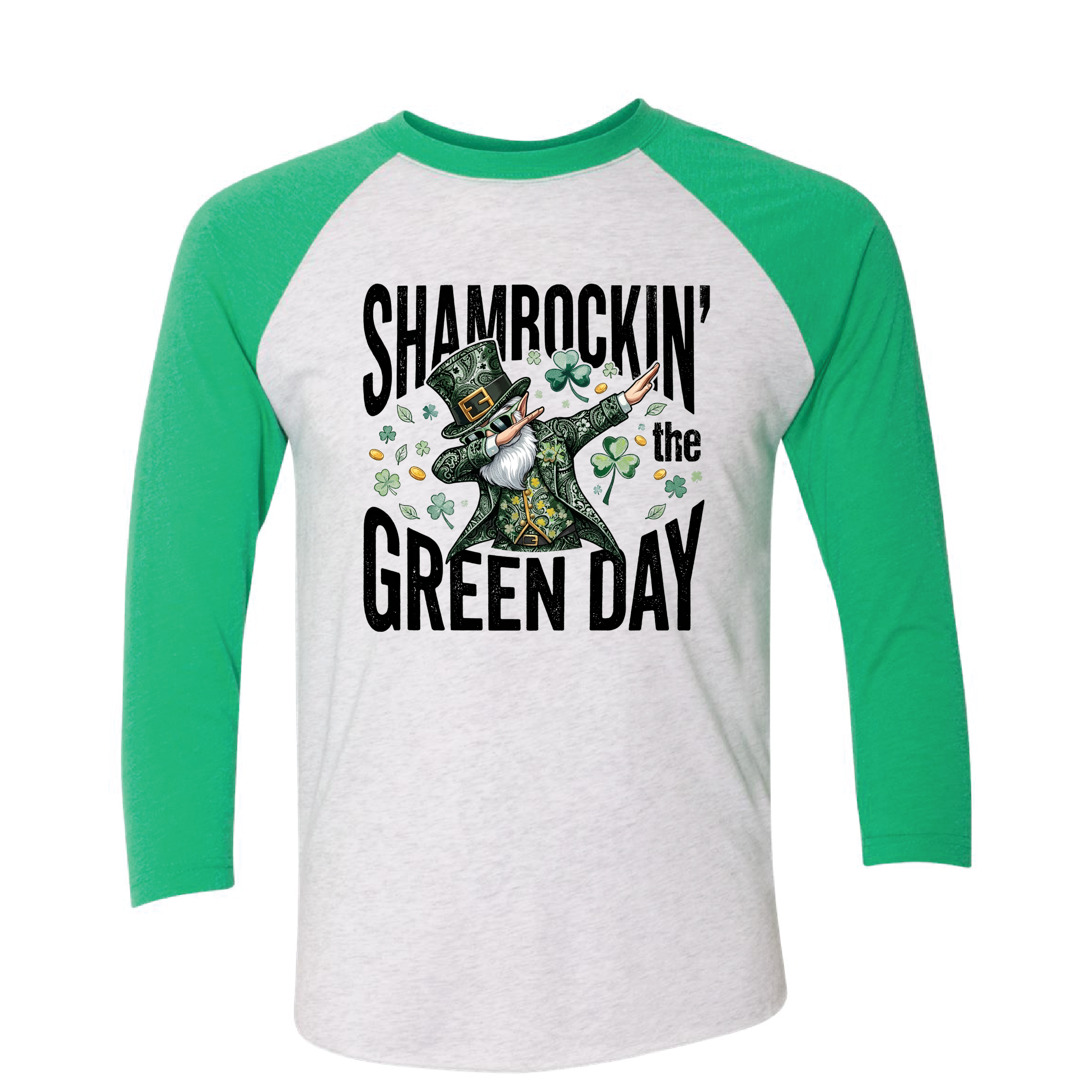 "SHAMROCKIN' THE GREEN DAY" Next Level Unisex Triblend Three-Quarter Raglan T-Shirt - 6051