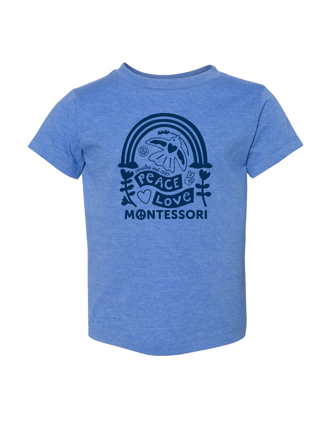 "COWLES MONTESSORI / PEACE-LOVE-RAINBOW" BELLA + CANVAS Toddler Jersey Tee - 3001T