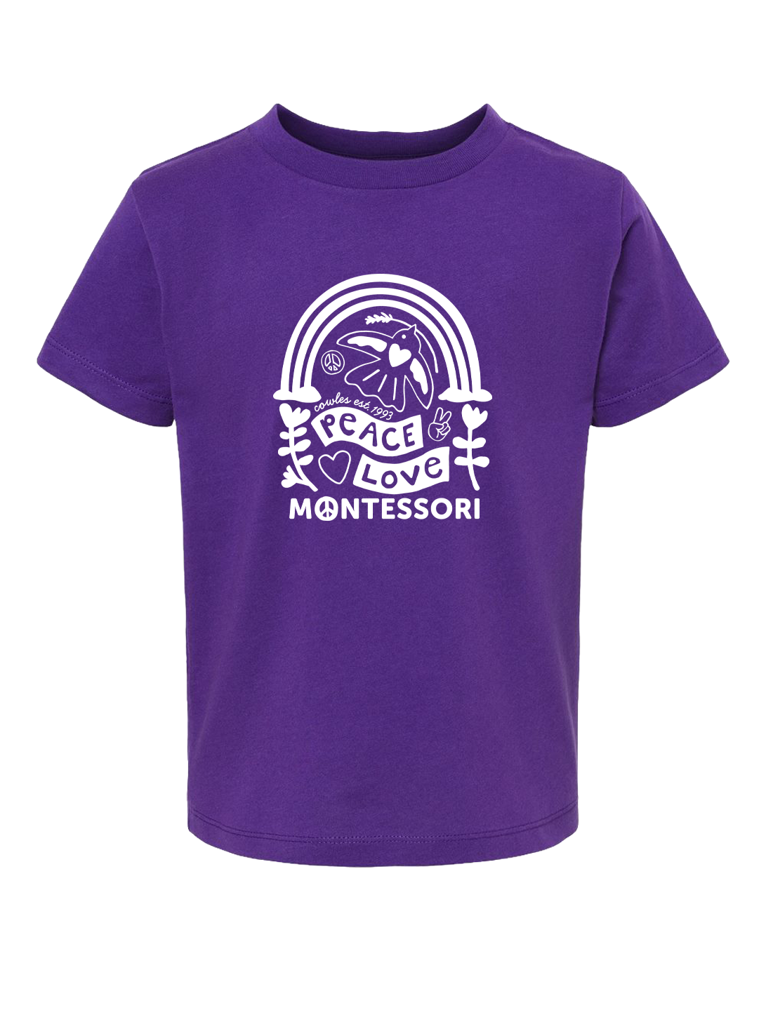 "COWLES MONTESSORI / PEACE-LOVE-RAINBOW" BELLA + CANVAS Toddler Jersey Tee - 3001T