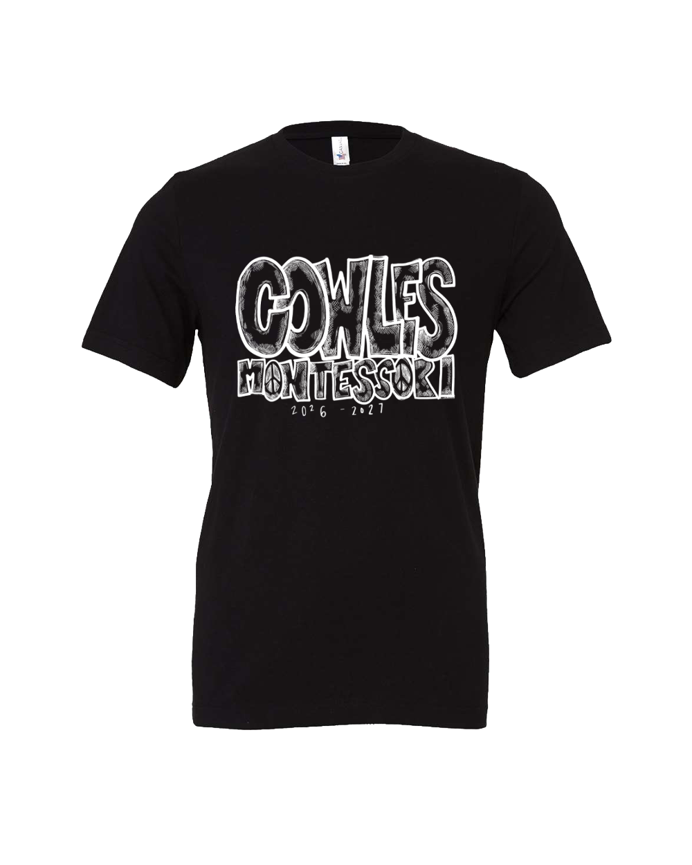 "COWLES MONTESSORI / PEACE-CROSSHATCH" Bella + Canvas Unisex Jersey Tee - 3001