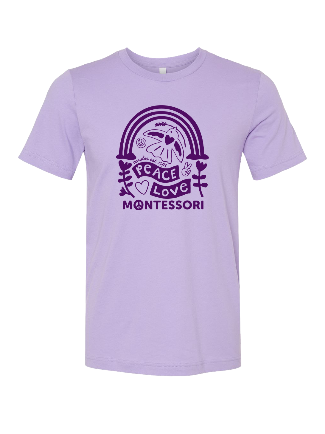 "COWLES MONTESSORI / PEACE-LOVE-RAINBOW" Bella + Canvas Unisex Jersey Tee - 3001