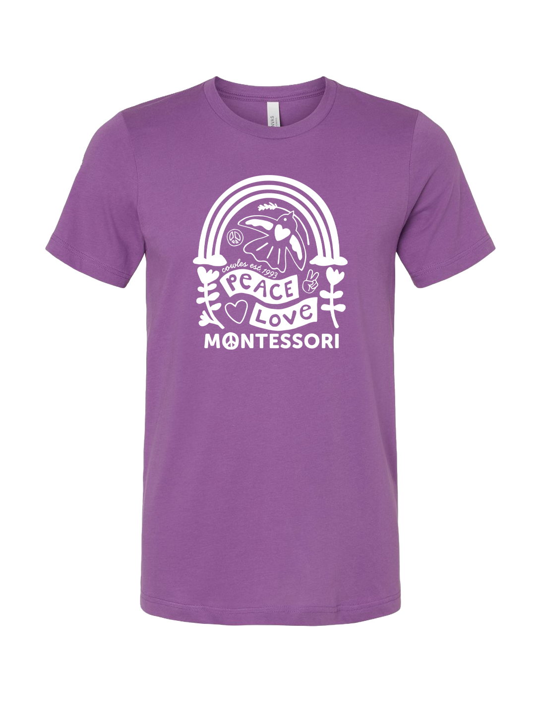 "COWLES MONTESSORI / PEACE-LOVE-RAINBOW" Bella + Canvas Unisex Jersey Tee - 3001