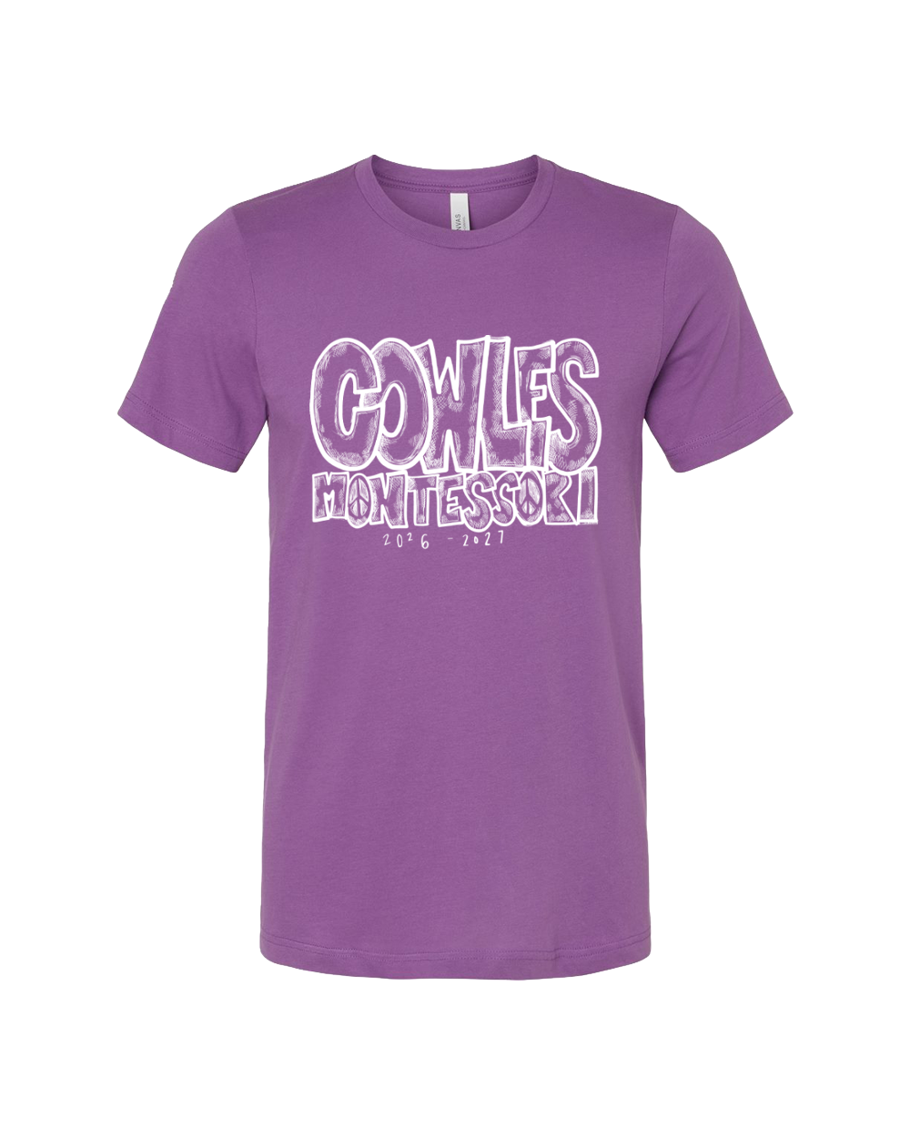 "COWLES MONTESSORI / PEACE-CROSSHATCH" Bella + Canvas Unisex Jersey Tee - 3001