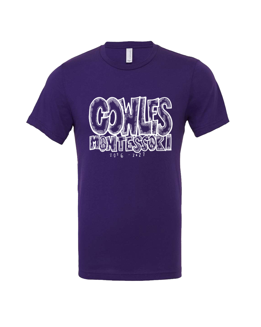 "COWLES MONTESSORI / PEACE-CROSSHATCH" Bella + Canvas Unisex Jersey Tee - 3001