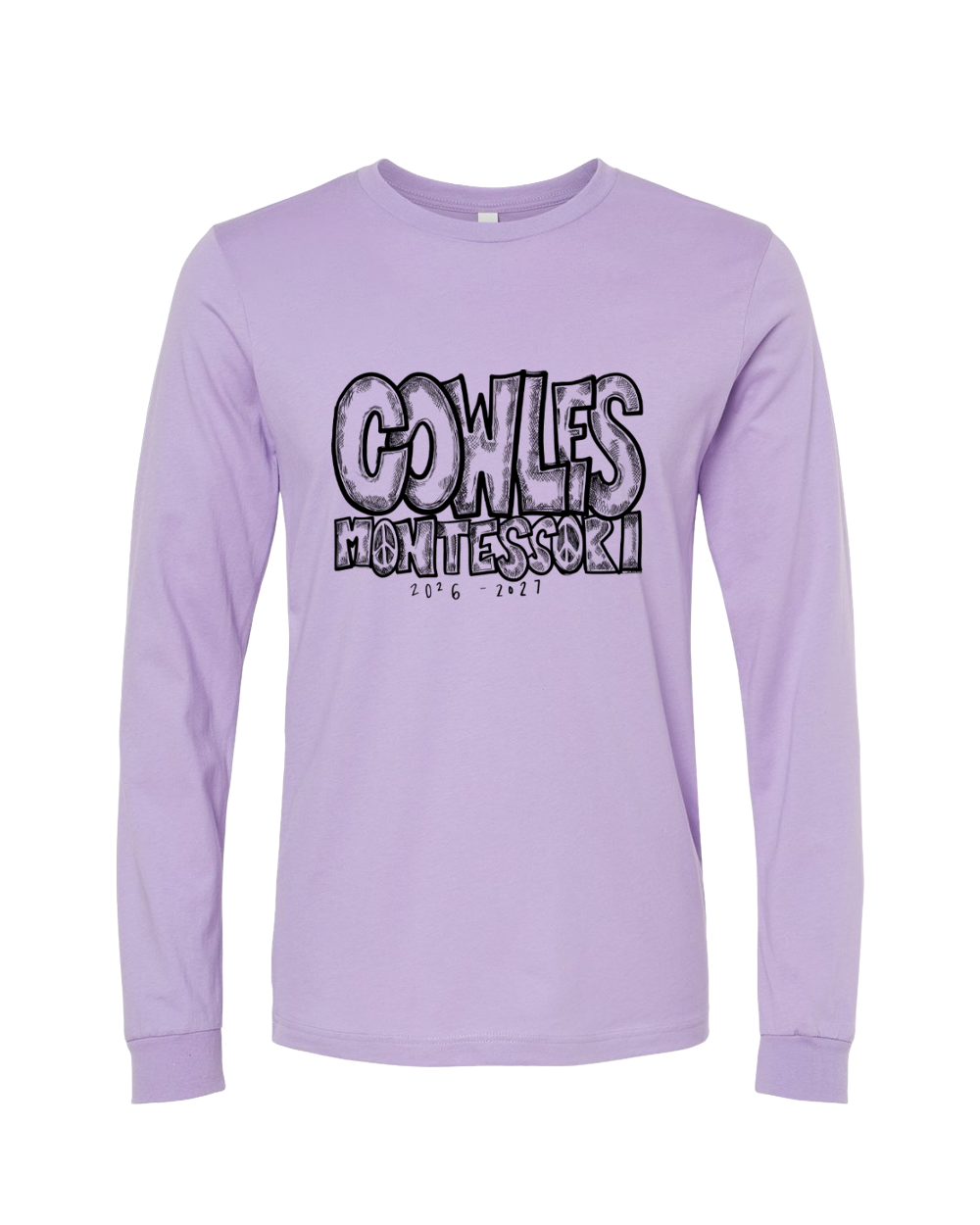 "COWLES MONTESSORI / PEACE-CROSSHATCH" Bella + Canvas Heather Unisex Long Sleeve Tee - 3501