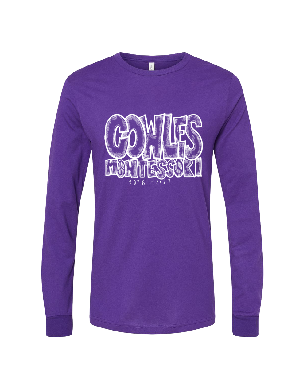 "COWLES MONTESSORI / PEACE-CROSSHATCH" Bella + Canvas Heather Unisex Long Sleeve Tee - 3501