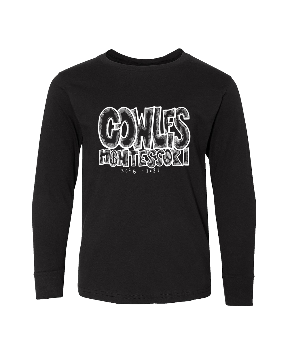 "COWLES MONTESSORI / PEACE-CROSSHATCH" LAT Youth Fine Jersey Long Sleeve Tee - 6201