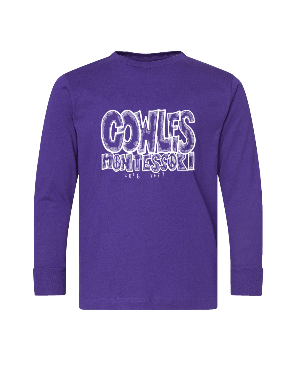 "COWLES MONTESSORI / PEACE-CROSSHATCH" LAT Youth Fine Jersey Long Sleeve Tee - 6201