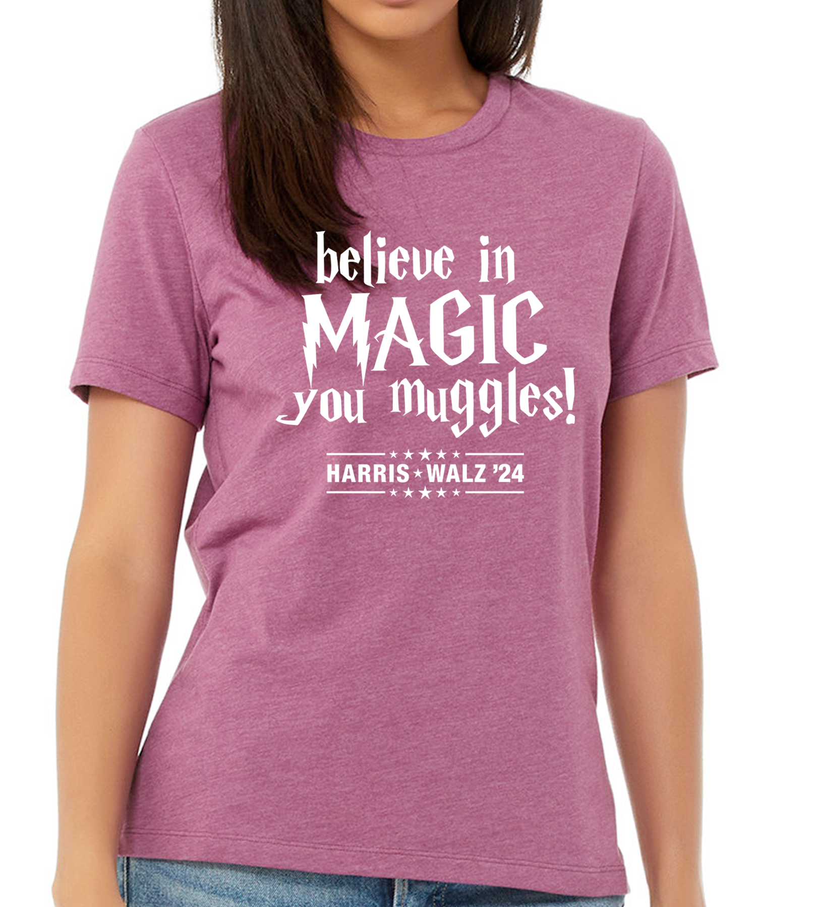 HARRIS / WALZ "BELIEVE IN MAGIC YOU MUGGLES" LADIES RELAXED TEE