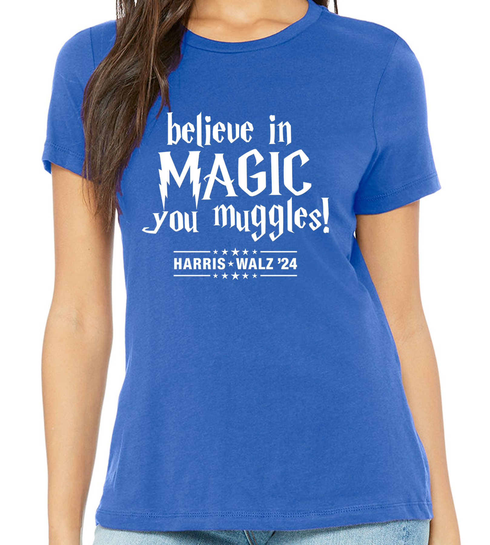 HARRIS / WALZ "BELIEVE IN MAGIC YOU MUGGLES" LADIES RELAXED TEE